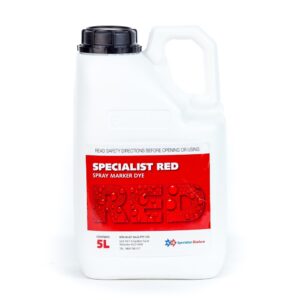 Specialist Red Spray Marker Dye 5 litre white HDPE container with black screw cap and red Rhodamine B label