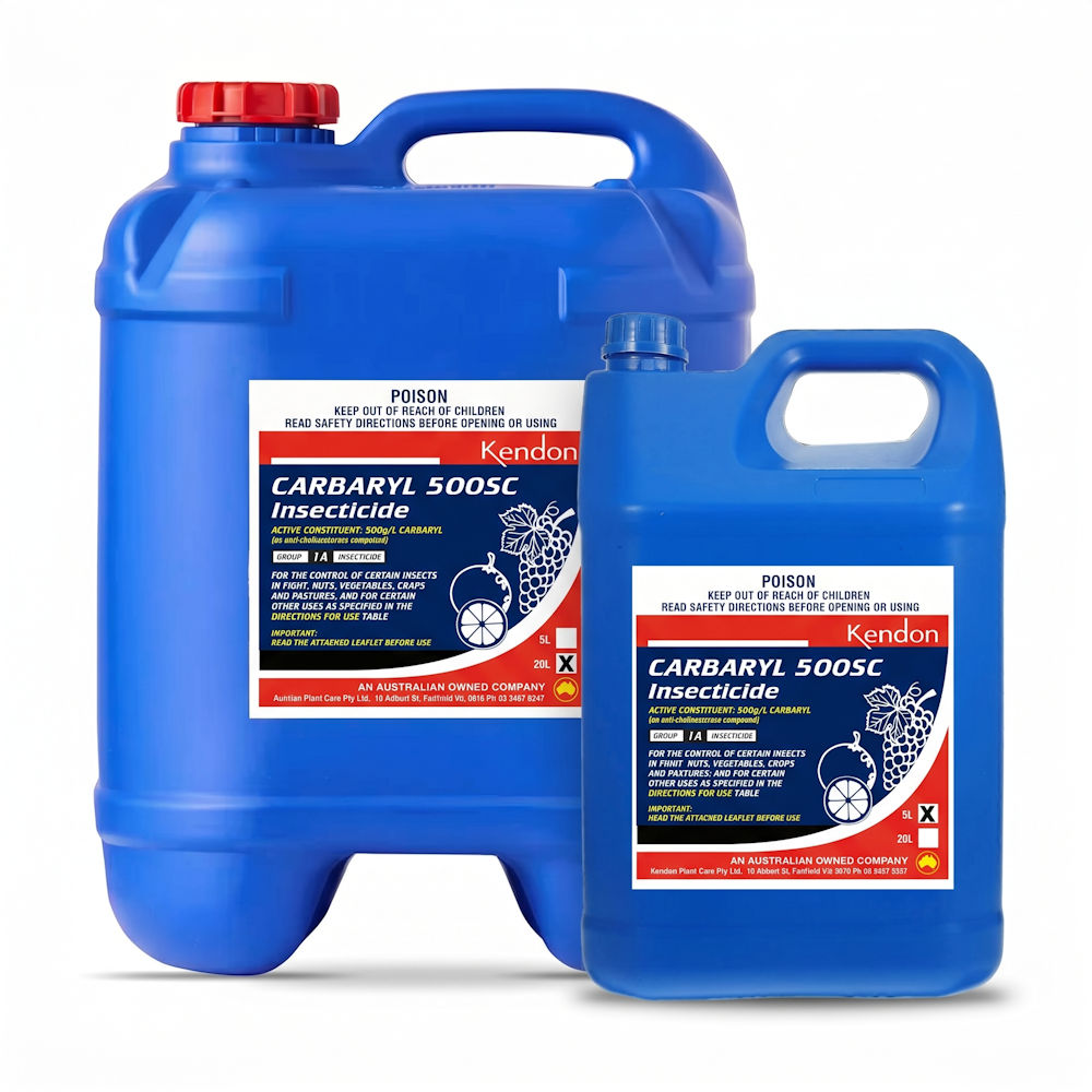 Kendon Carbaryl 500SC Insecticide 5 litre and 20 litre containers together