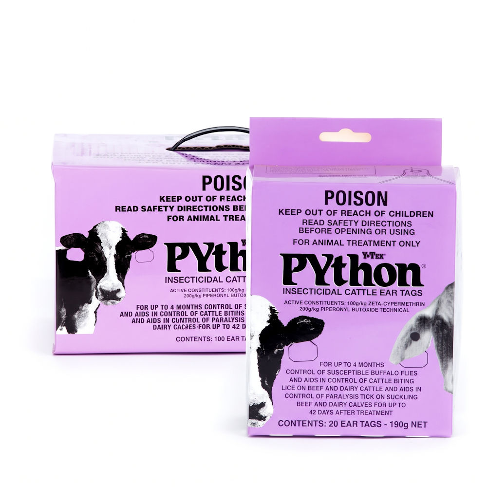 Y-Tex Python insecticidal cattle ear tags 20 pack and 100 pack